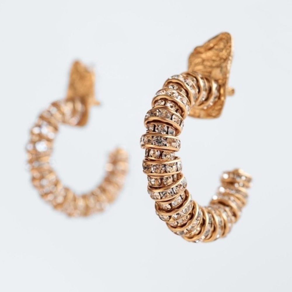 ZARA Goldtone Rhinestone Hoop Earrings
